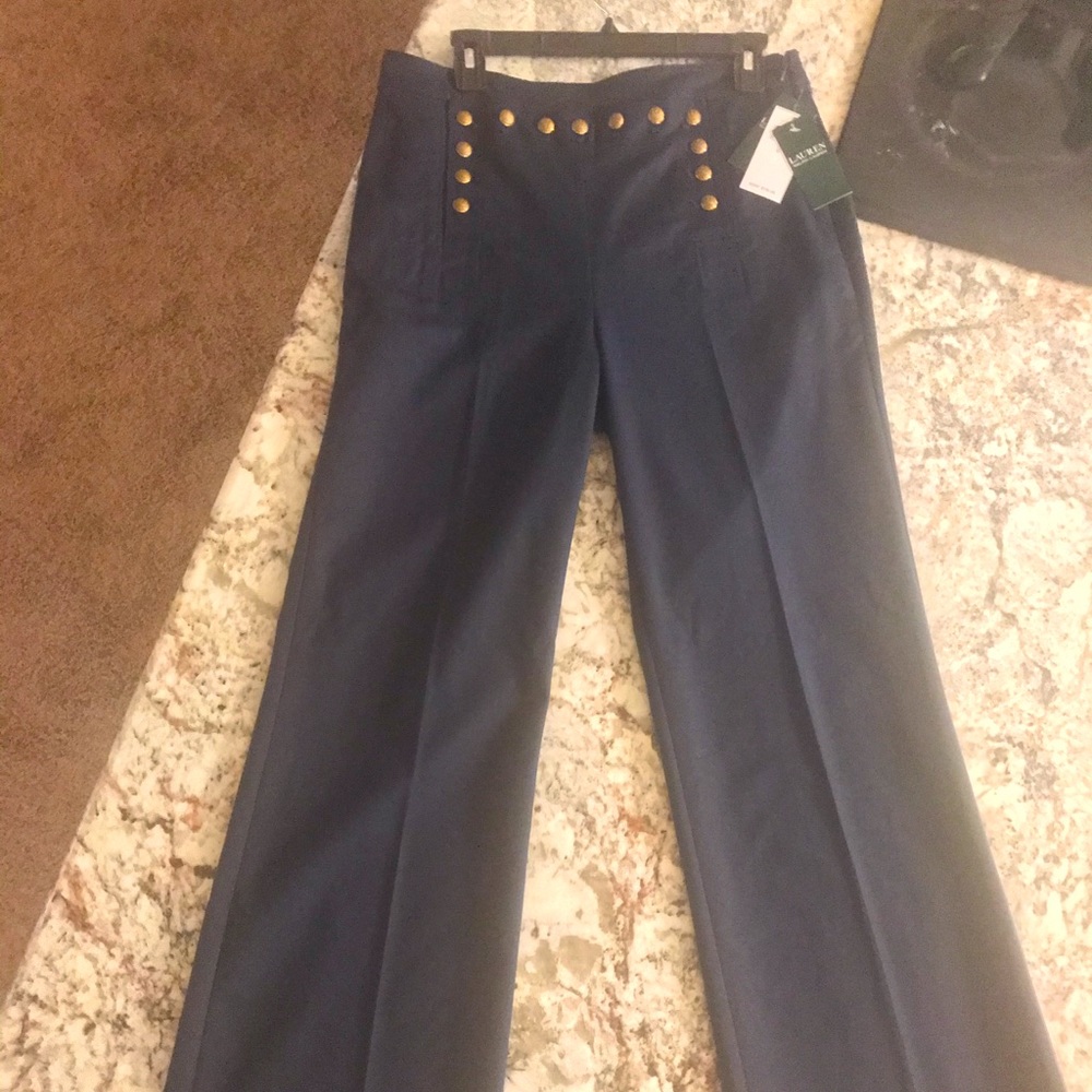 Ralph Lauren Gold Buttoned Front Navy Slacks 8
